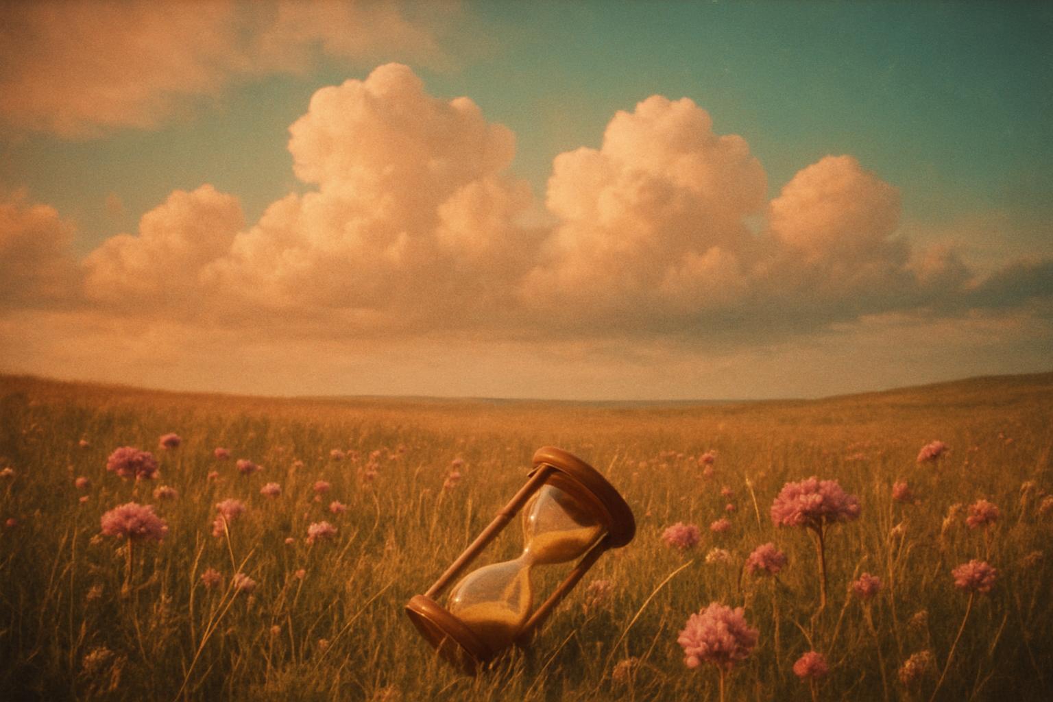 Abstract space-meets-nature illustration for The inventory turns and ageing nobody in a cosmetics e-commerce brand is watching in pastel teal, coral, and peach tones