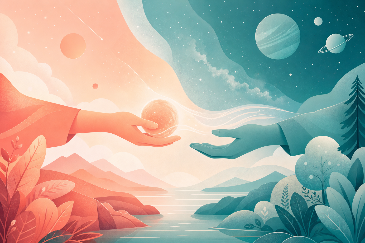 Abstract space-meets-nature illustration for Sales to customer success handoff template
