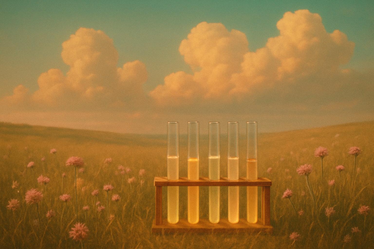Abstract space-meets-nature illustration for Precision engineering firms that track the wrong thing in place of production-schedule adherence in pastel teal, coral, and peach tones
