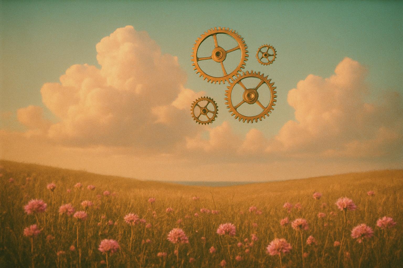 Abstract space-meets-nature illustration for The number a container logistics firm uses instead of fleet utilisation, and where it misleads in pastel teal, coral, and peach tones